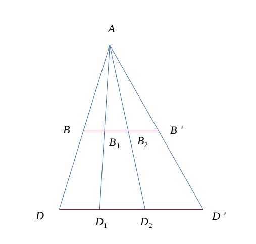 Un triangle quelconque avec plusieurs droites projetées