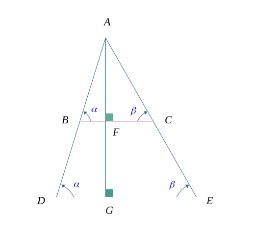 Un triangle quelconque dans lequel on a ajouté une hauteur d'un des côtés